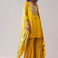 Yellow Chinon Silk Embellished Kurta Sharara Set