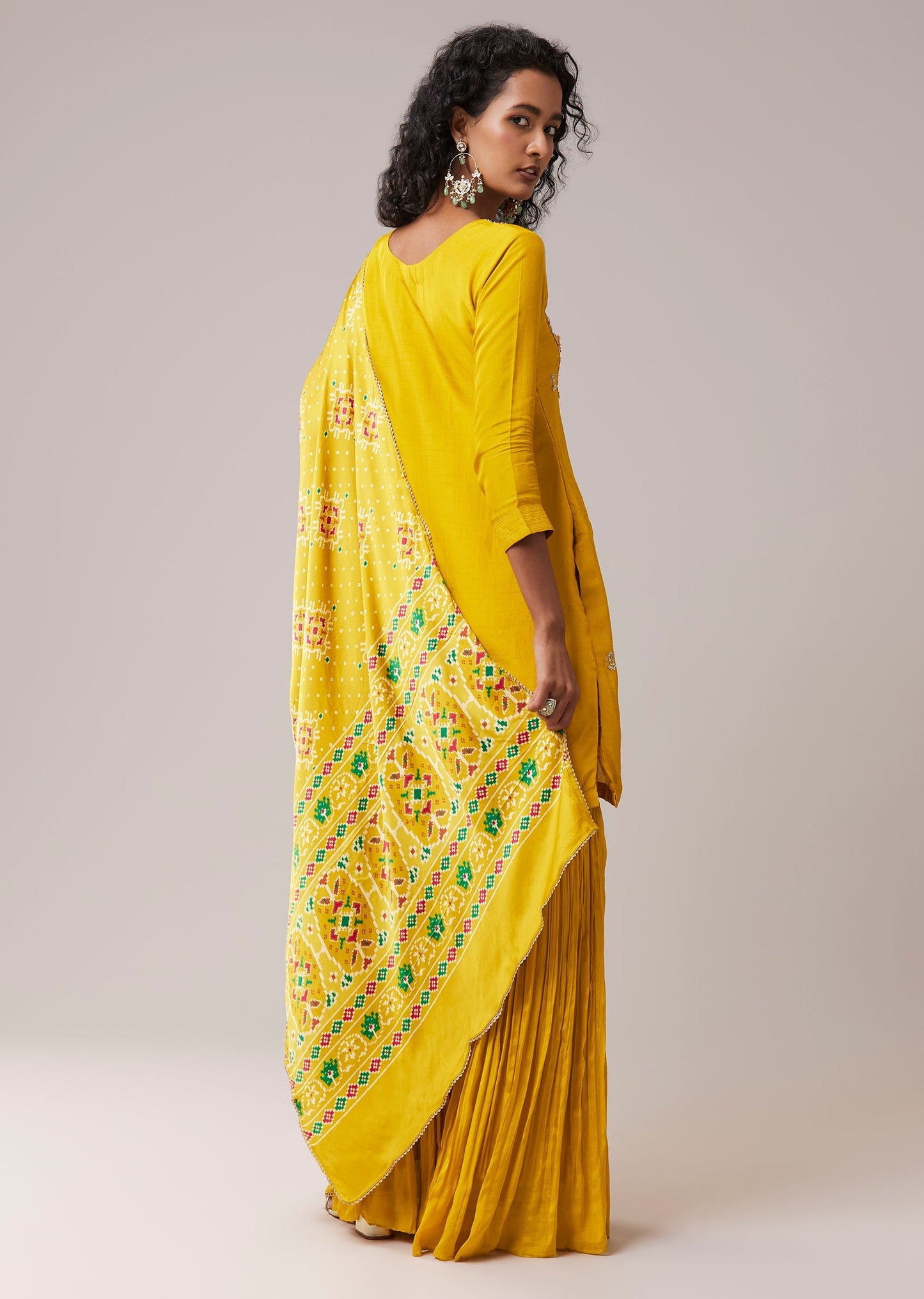 Yellow Chinon Silk Embellished Kurta Sharara Set