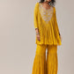 Yellow Chinon Zardozi Work Top and Sharara Set