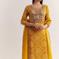 Yellow Dola Silk Printed Kurta Dupatta Set With Embroidered Neckline
