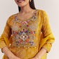 Yellow Dola Silk Printed Kurta Dupatta Set With Embroidered Neckline