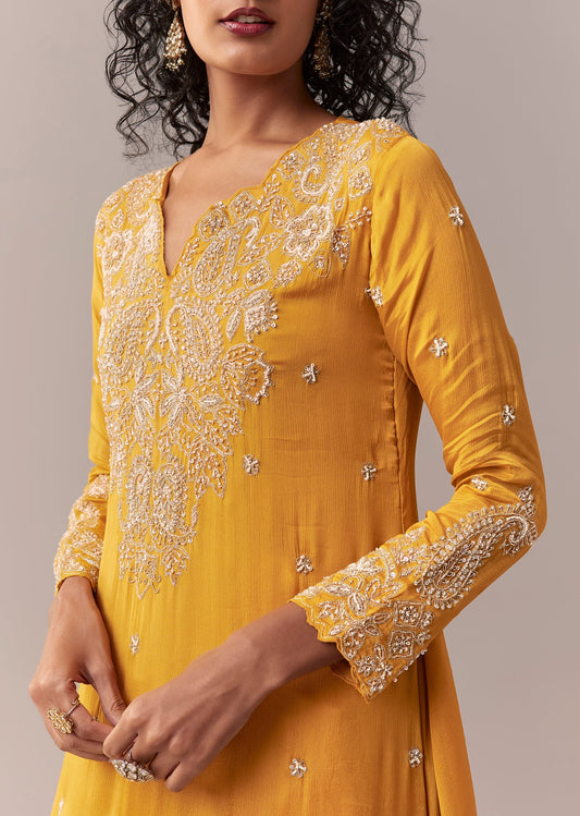 Yellow Embellished Dhoti Suit Set