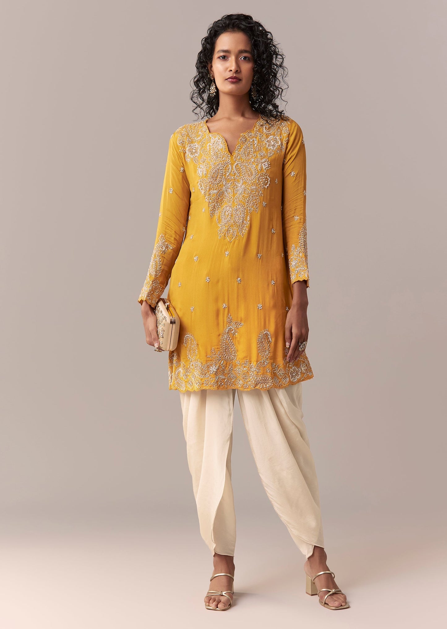 Yellow Embellished Dhoti Suit Set