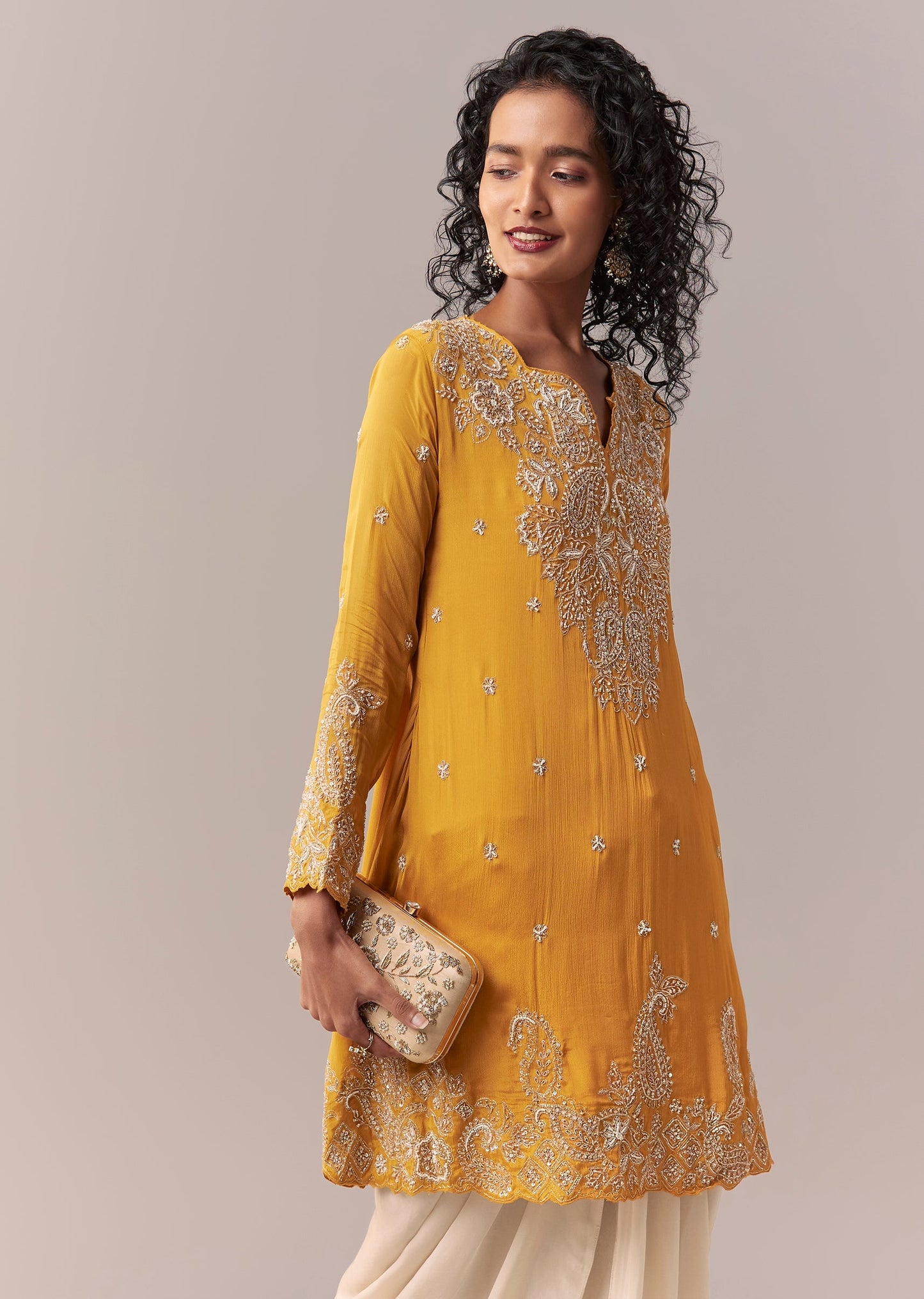 Yellow Embellished Dhoti Suit Set