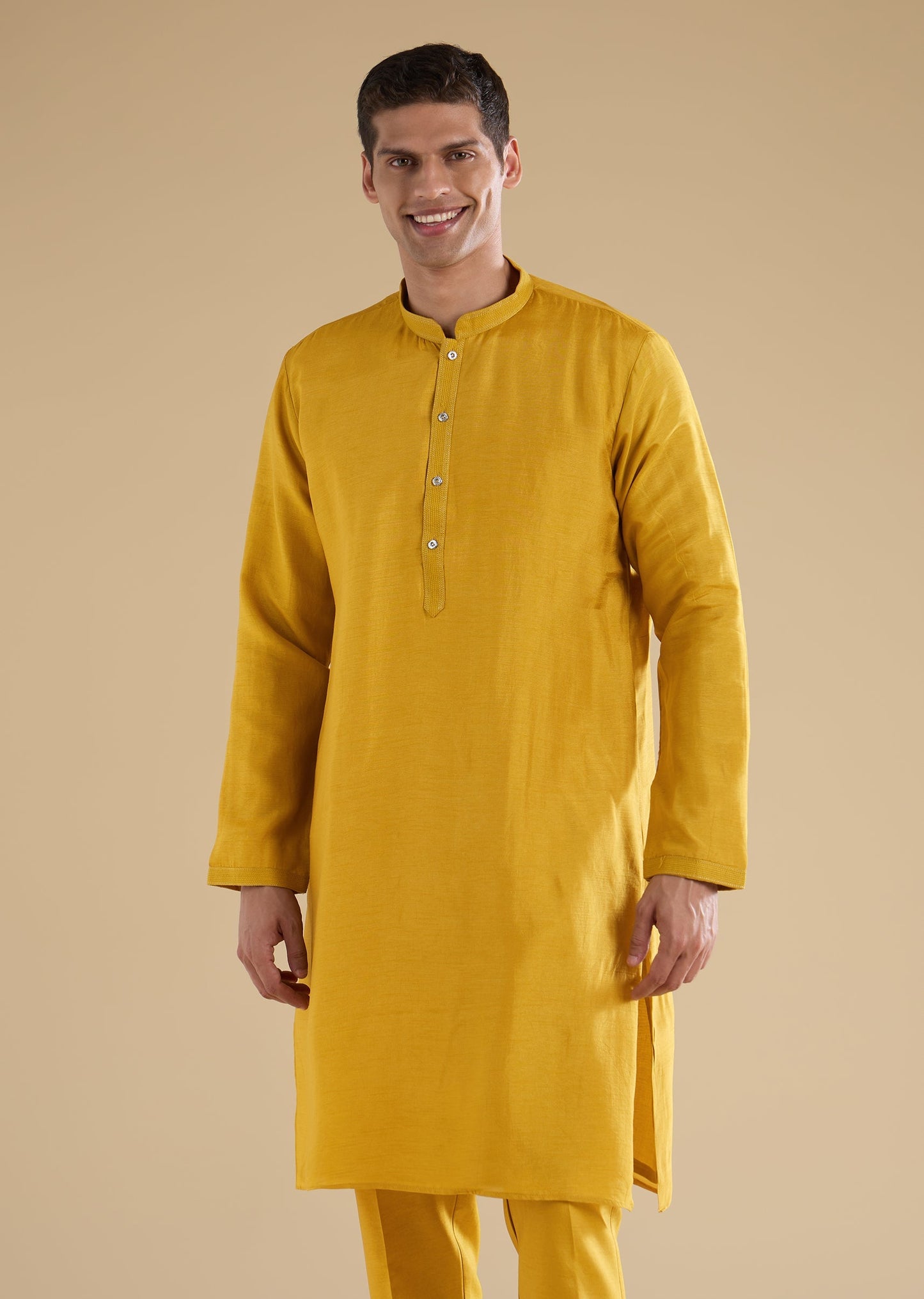 Yellow Embroidered Silk Kurta Jacket Set
