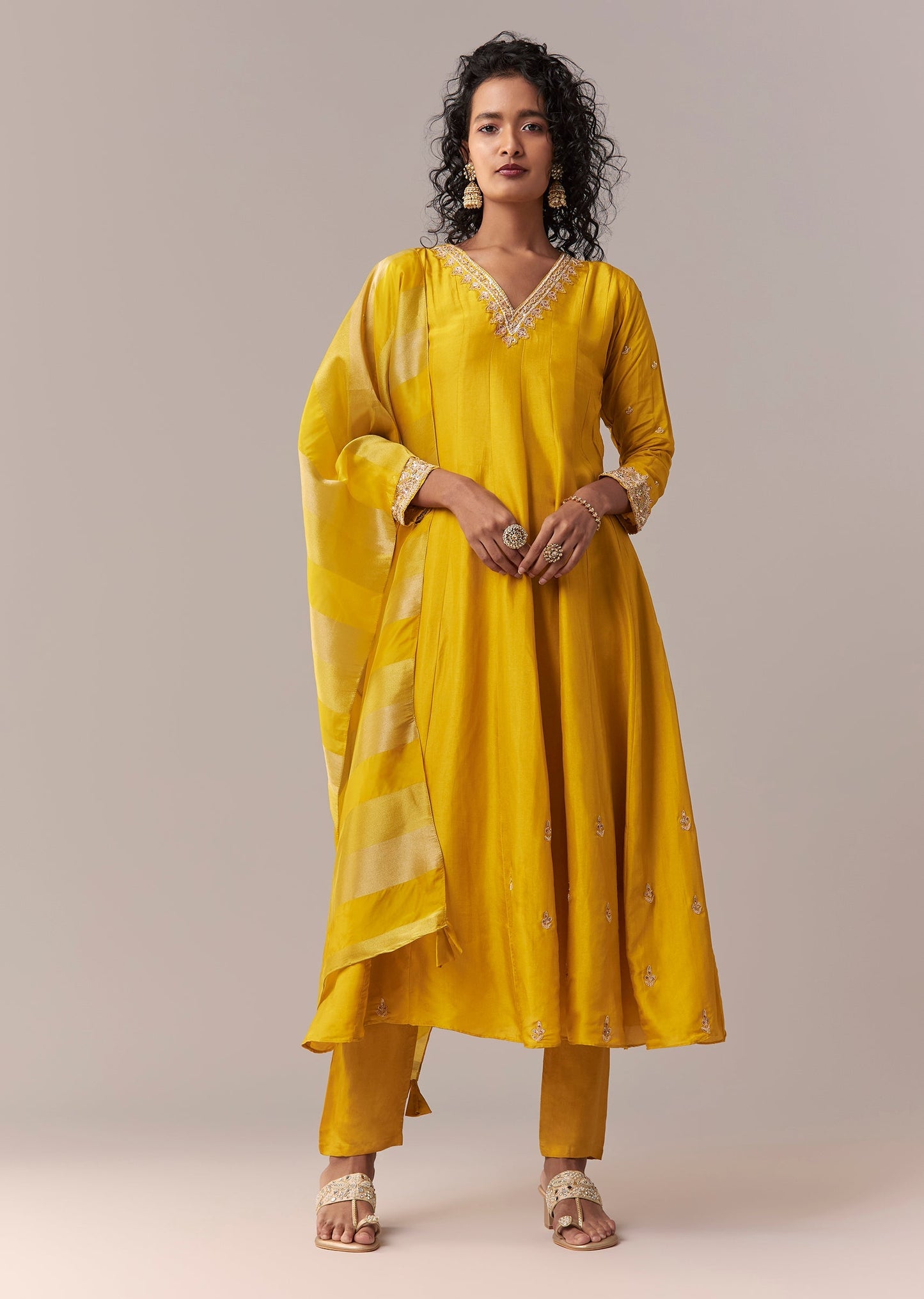 Yellow Gotta & Zardosi Anarkali Set With Dupatta
