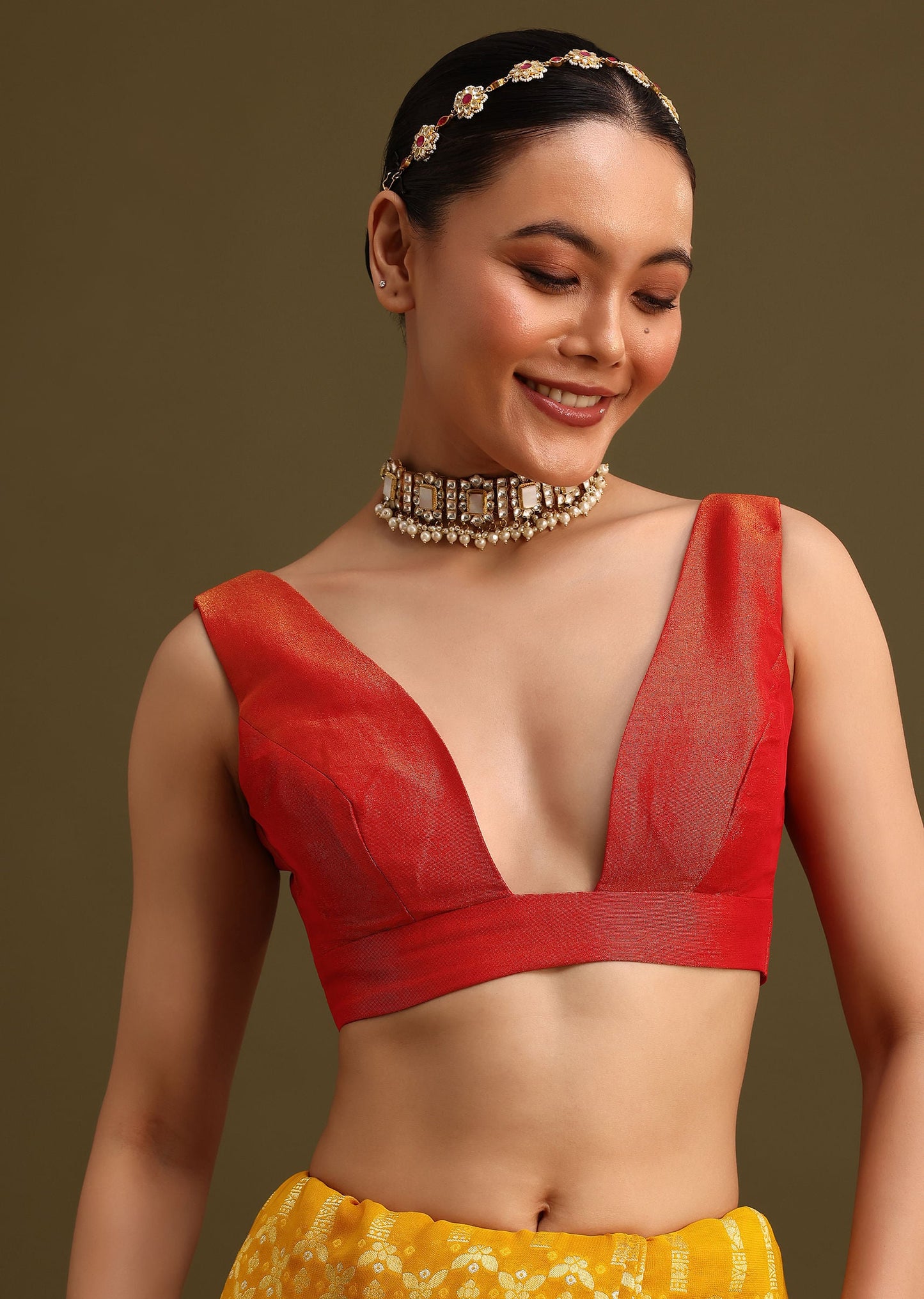 Yellow Khaddi Georgette Bandhani Weave Cutdana Saree