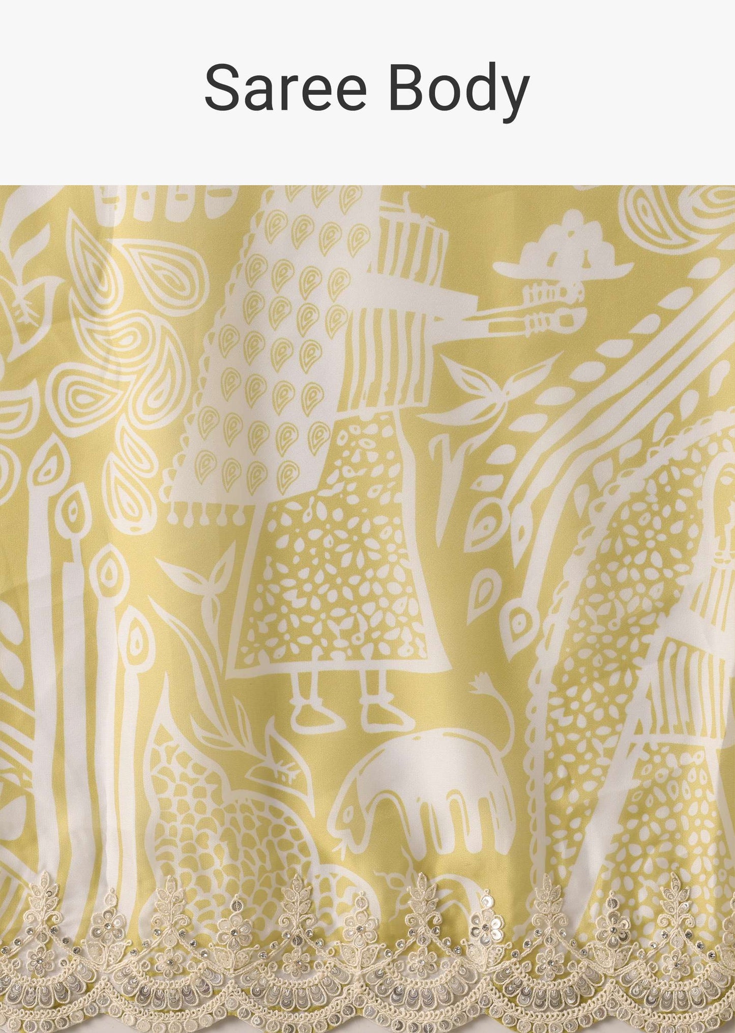 Yellow Printed Satin Ready To Wear Saree With Embroidered Detail And Stitched Blouse Piece